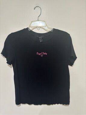 Black 'Angel Baby' Ribbed Tee - Forever 21